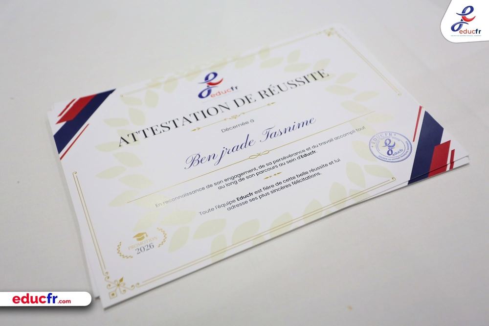 Attestation de réussite Educfr, promotion 2026